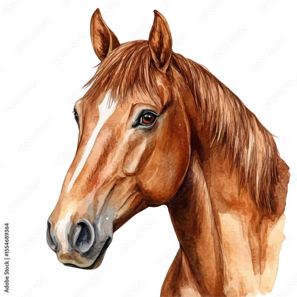Obraz premium Horse Close Up, watercolor illustration vector, isolated on a white background.