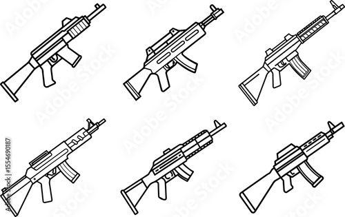 Assault Rifle black outline vector and illustration, coloring book page