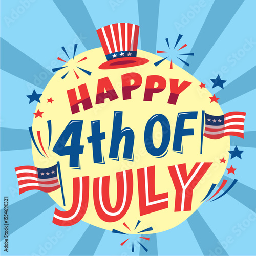 Flat illustration of 4th of July. Happy Independence Day.