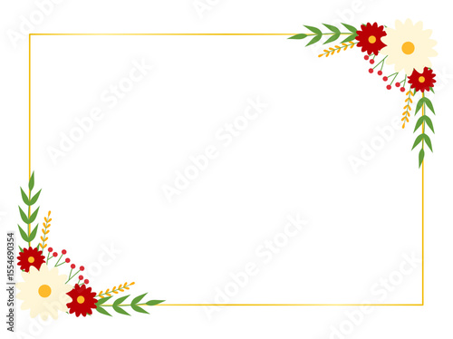 Red daisy floral border frame, charming flower design for banner or announcement card