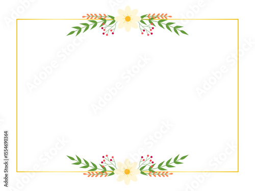 White daisy flower frame template, soft botanical border for greeting or invitation cards