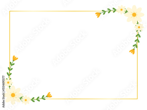 White daisy flower frame template, soft botanical border for greeting or invitation cards
