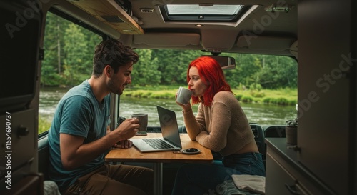 People engaged in conversation inside vehicle