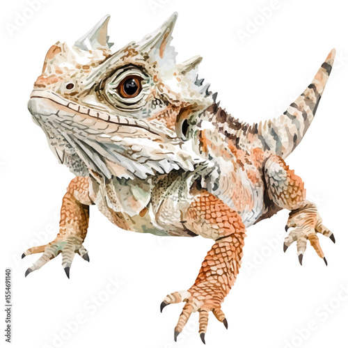 Horned Lizard, watercolor painting vector, isolated on a white background.