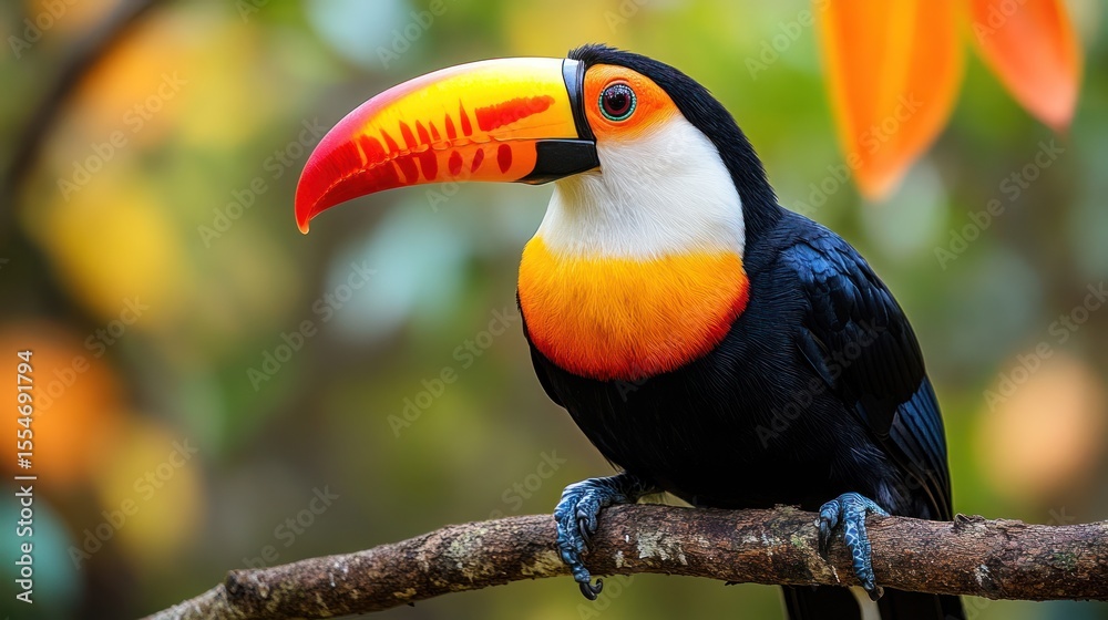 Fototapeta premium Colorful toucan perched on branch