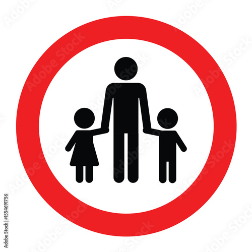 Children must be accompanied by an adult sign. Children supervision all the time warning sign with white and red colors combination