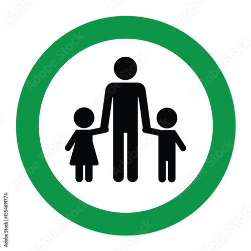 Children must be accompanied by an adult sign. Children supervision all the time warning sign with white and green colors combination