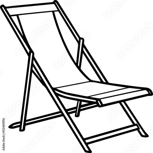 Deck chair black outline vector and illustration, coloring book page