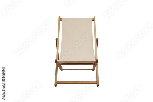 Front View Of A Wooden Frame Deck Chair With Light Canvas Fabric Seat Isolated On A Transparent Background Awaiting Placement