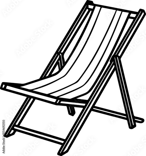 Deck chair black outline vector and illustration, coloring book page