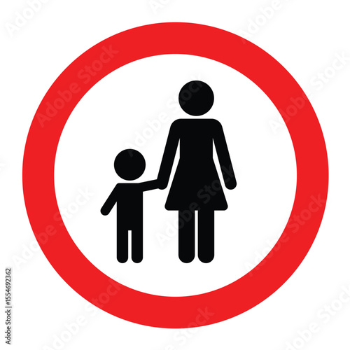 Children must be accompanied by an adult sign. Children supervision warning sign with white and red colors combination