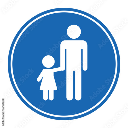 Children must be accompanied by an adult sign. Supervising children warning sign with blue background