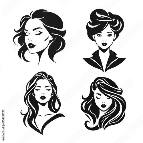Elegant female face silhouette collection, woman vector, beauty salon logo, lady face outline, stylish girl head design