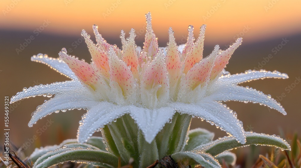 Fototapeta premium Dew-kissed flower, sunrise