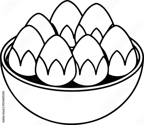 Deviled eggs black outline vector and illustration, coloring book page

