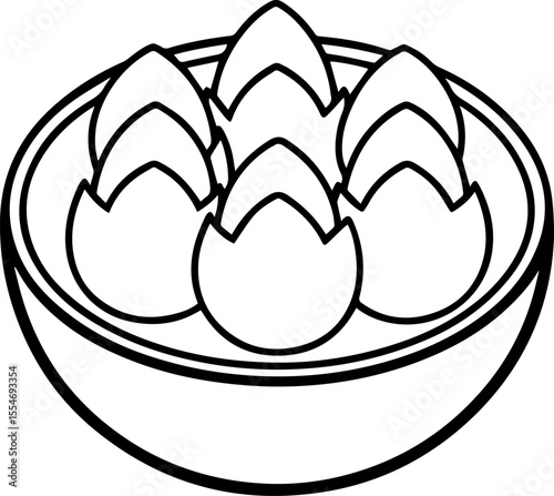 Deviled eggs black outline vector and illustration, coloring book page
