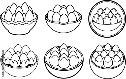 Set of Deviled eggs black outline vector and illustration, coloring book page
