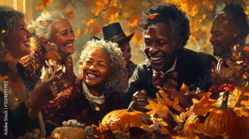 Joyful Autumn Gathering  Diverse Friends Celebrate Harvest