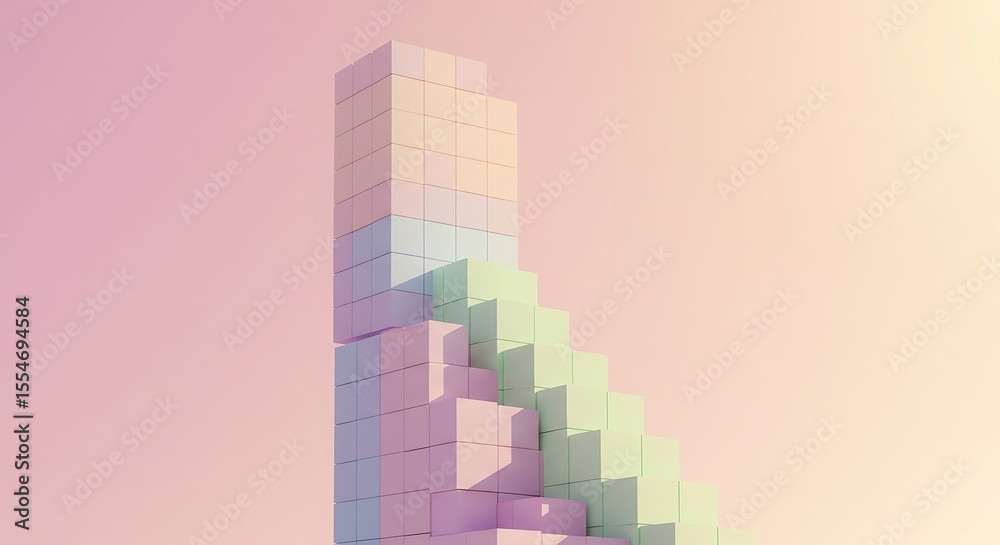 Fototapeta premium Pastel blocks tower abstract architecture design isolated on a pastel background