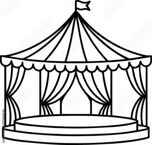 Circus stage black outline vector and illustration, coloring book page