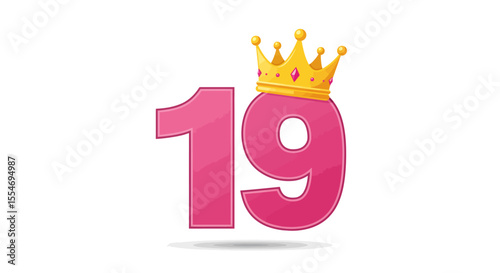 Vector Illustration of 19th Birthday Party – Pink Number Twenty Five with Crown Clip Art Icon