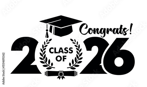 2026 class graduate. The concept of decorate congratulation for school graduates. Design for t-shirt, flyer, invitation, greeting card. Vector on transparent background