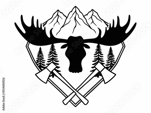 Abstract Moose Antler Crest Icon Strong Symmetrical Design SVG Design