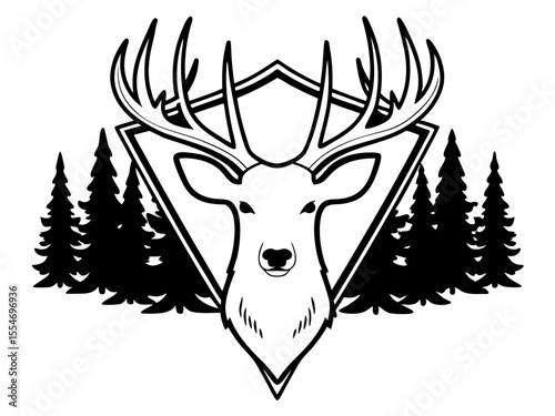 Clean Deer Head Icon With Large Antlers Symmetrical Bad Line Art Design