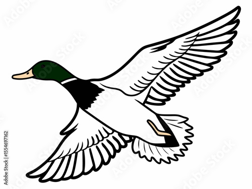 Creative Mallard Duck Icon Flying Sideways Wings Spread F Icon Set