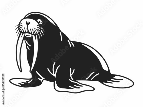Elegant Walrus Icon With Long Tusks Flat Silhouette Style Scalable Graphic