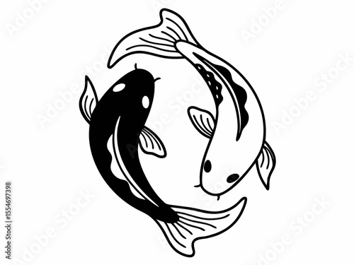 High-Quality Two Koi Fish Forming Yin Yang Shape Flat Vector S SVG Design
