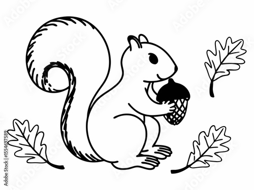 Premium Squirrel Icon Holding Acorn Bushy Tail Forest Wi Vector Art
