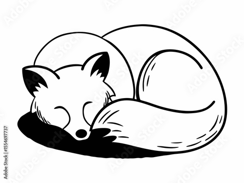 Stylish Sleeping Curled Fox Icon Soft And Round Shape Mi Vector Art