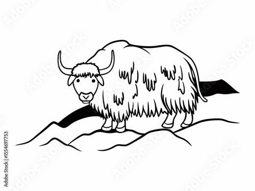 Stylish Yak Icon With Shaggy Fur And Curved Horns Standin Vector Art