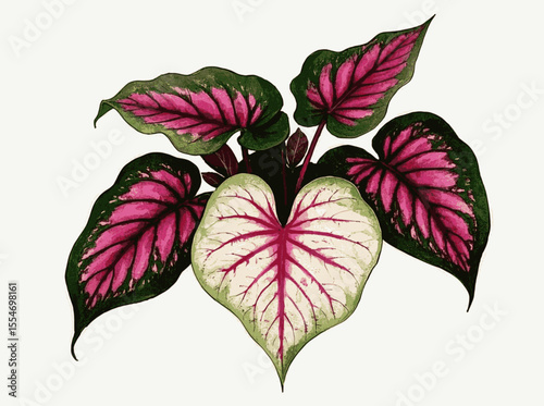Serene Joy Leaves Auspicious plants Caladium red isolated watercolor vector illustration svg