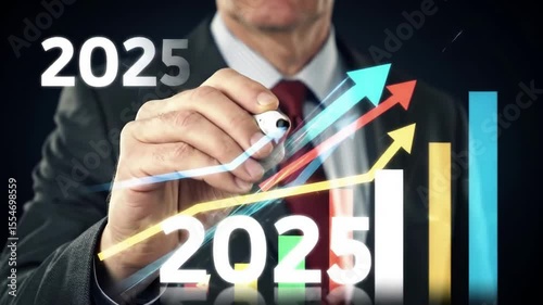 Business growth concept businessman drawing rising arrow indicating financial performance improvement ahead
