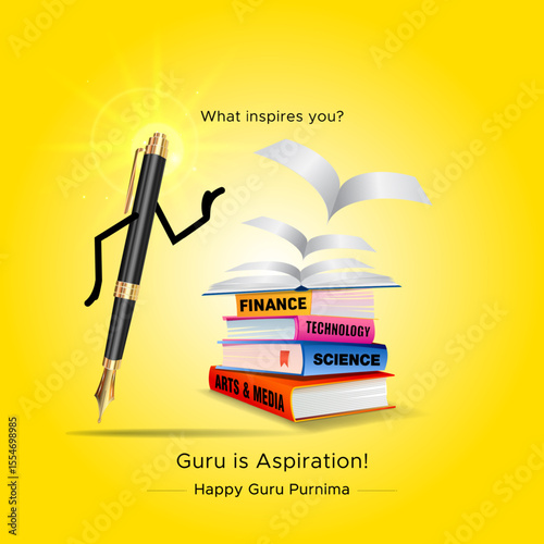 Happy Guru Purnima. Educational festival of India. Concept design for Honoring the teacher-student bond and the gift of knowledge.