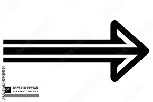 A minimalistic black and white image of a triple lined arrow pointing towards the right direction side