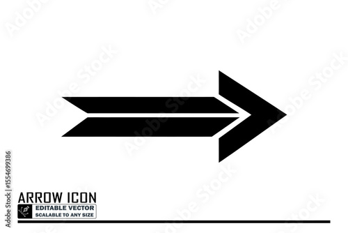A simple graphic of a bold black arrow pointing to the right on a white background in a minimalist style
