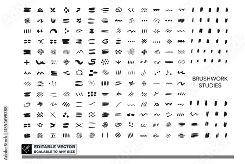 Collection of hand drawn doodle lines and dots in black ink on a white background design element
