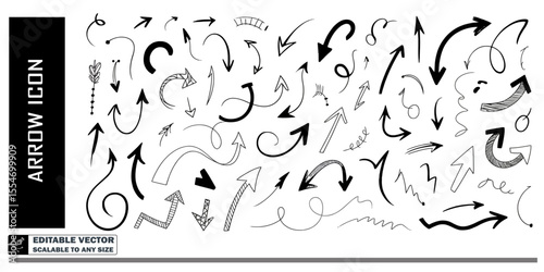 arrow icons of hand drawn style different flow or directional flow 