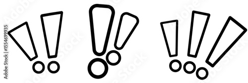 A graphic design of three black exclamation marks with varying heights on a white background space
