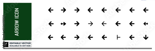 Collection of twenty one black arrow icons pointing to the left on a white background display