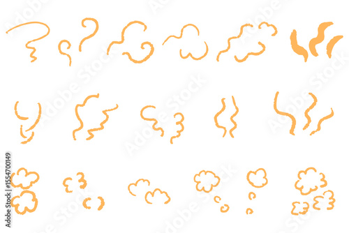 手描きのオレンジ色の湯気イラストセット