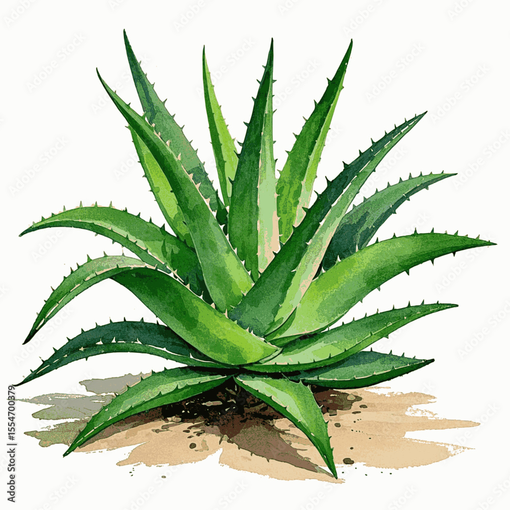 Fototapeta premium Healing Jade Wave Auspicious plants Aloe vera isolated watercolor vector illustration svg