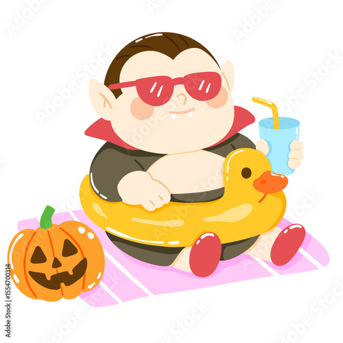 Cartoon Vampire Relaxing at the Beach
