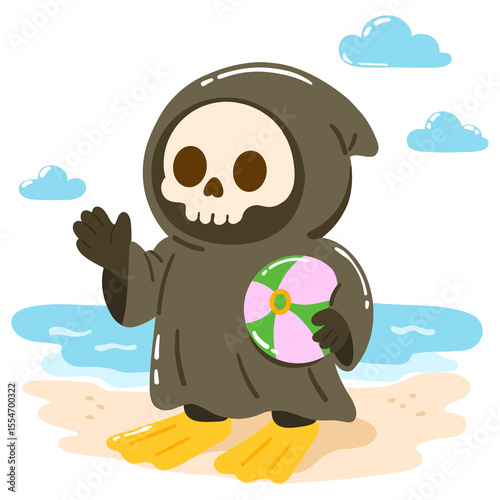 Cartoon Grim Reaper at the Beach