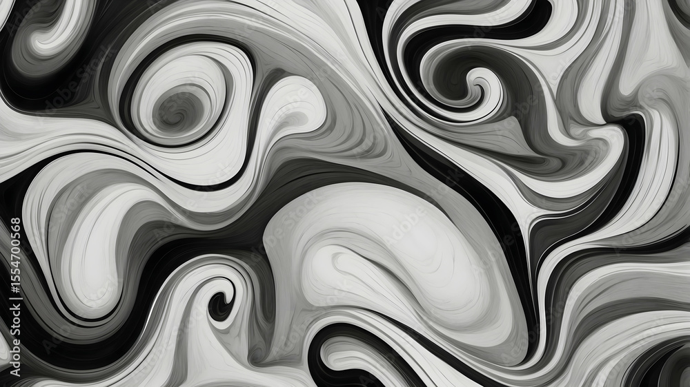 Obraz premium Soft Swirl Pattern in Black, White and Grey Hues, Digital Texture