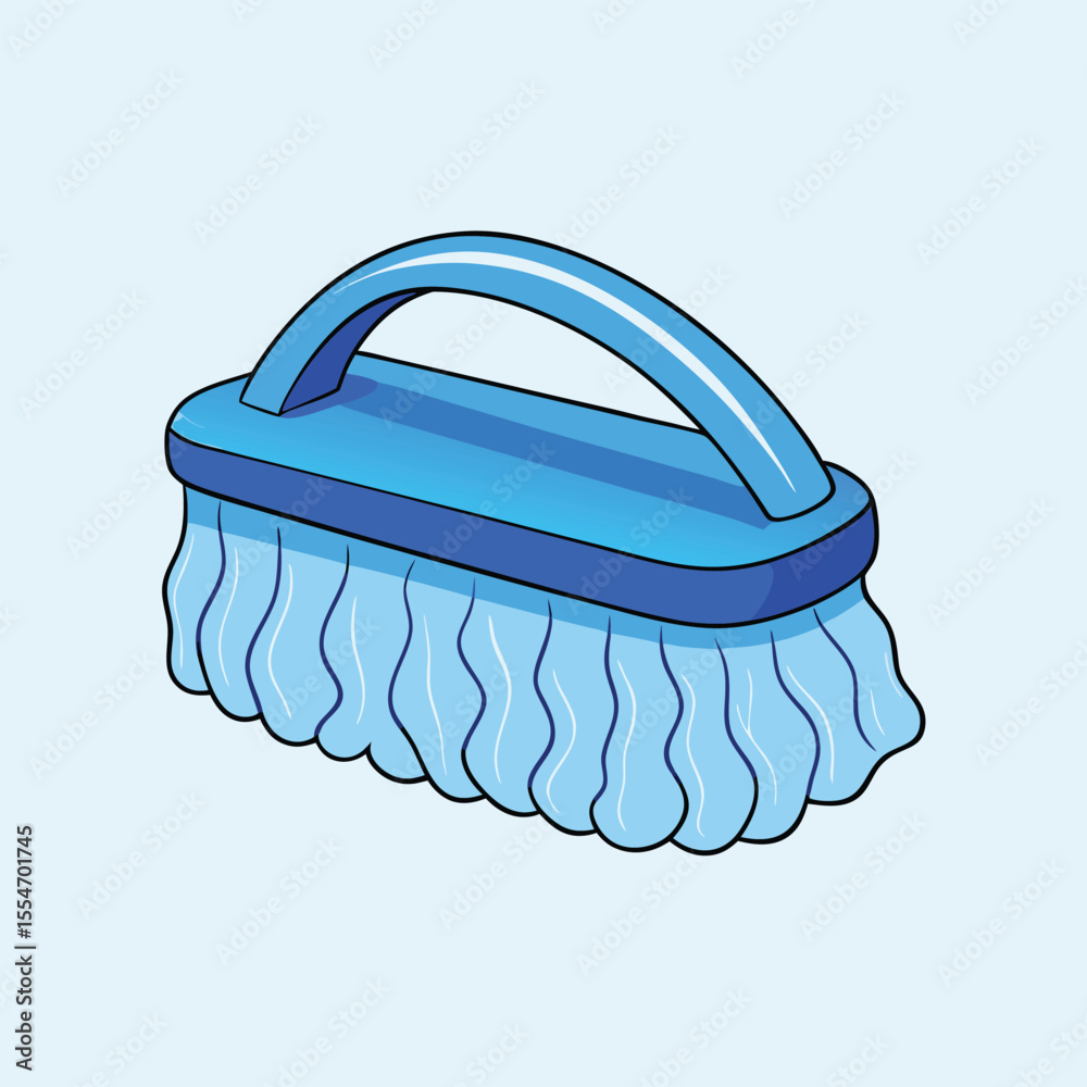 Blue cleaning brush with curved handle and wavy bristles vector