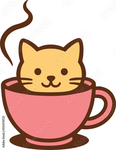 Cute Cartoon Cat in a Coffee Cup